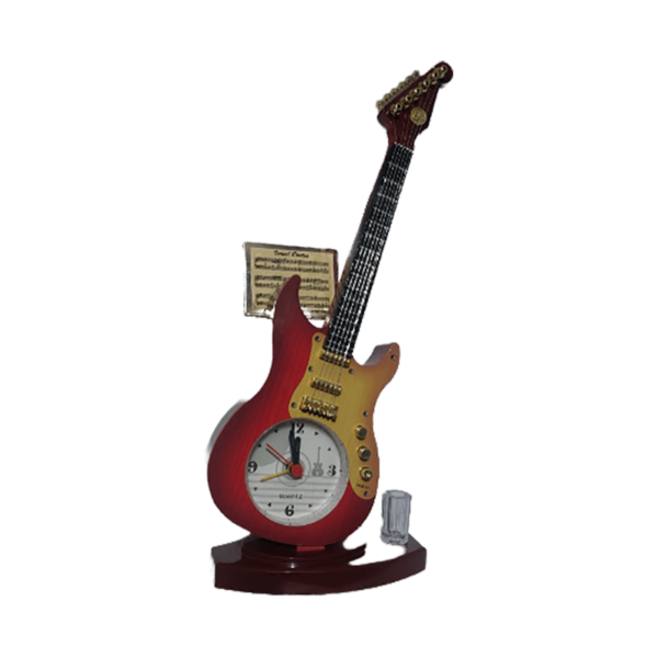 Plastic Polymer Vintage Analogue Table Clock with Guitar Model & Pen Holder (Multicolour)