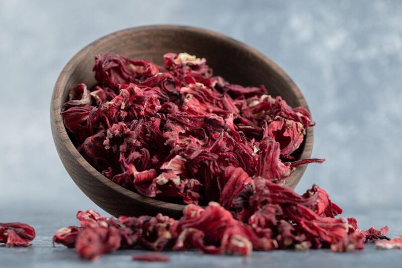 dry hibiscus tea wooden bowl scaled